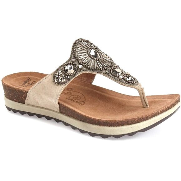 DANSKO Pamela Embellished Beige Suede Thongs Sandals - Picture 1 of 16